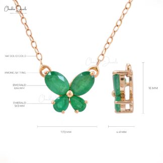 Papillon Wedding Chain Necklace With 1.24 Ct Emerald Prong Set In 14k Rose Gold Necklace