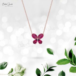Pear And Oval Pink Tourmaline Butterfly Necklace In 14k Real Gold Women Hallmark Jewelry