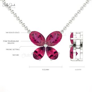 Pear And Oval Pink Tourmaline Butterfly Necklace In 14k Real Gold Women Hallmark Jewelry