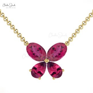 Pear And Oval Pink Tourmaline Butterfly Necklace In 14k Real Gold Women Hallmark Jewelry