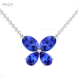 Papillon Style Chain Necklace In 14k Gold Tanzanite 1.5 Ct Gemstone Butterfly Jewelry