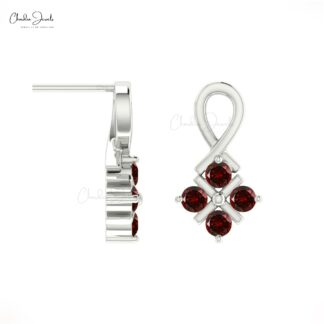 Genuine Red Garnet Twisted Earring With 0.48 Ct Gemstone 14k Real Gold Studs For Mom