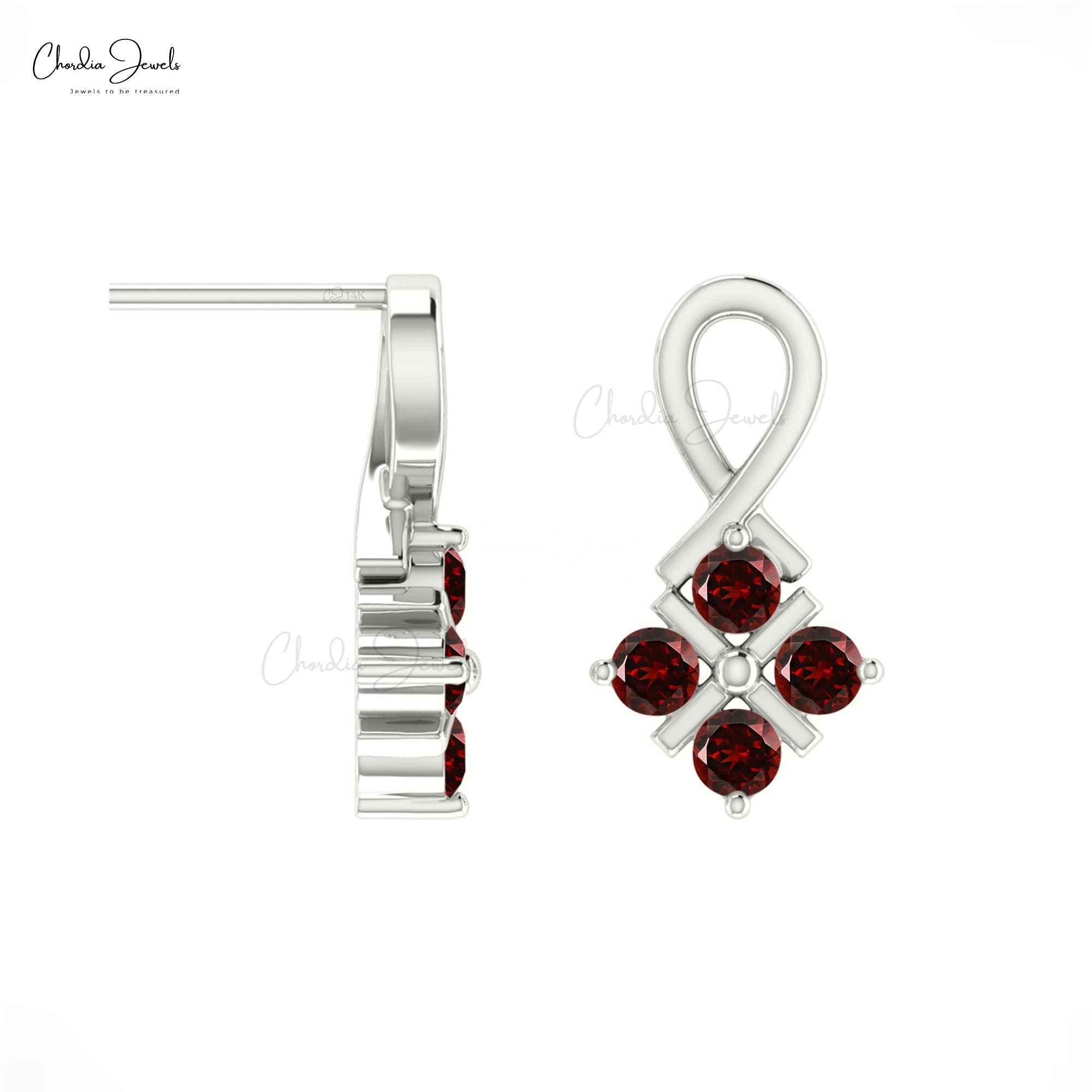 Genuine Red Garnet Twisted Earring With 0.48 Ct Gemstone 14k Real Gold Studs For Mom