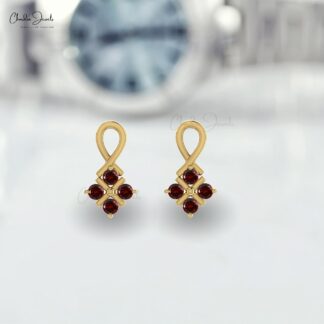 Genuine Red Garnet Twisted Earring With 0.48 Ct Gemstone 14k Real Gold Studs For Mom
