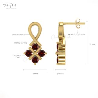 Genuine Red Garnet Twisted Earring With 0.48 Ct Gemstone 14k Real Gold Studs For Mom