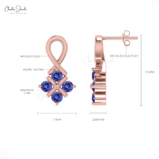 Four Stone Push Back Earring With 0.48 Ct Tanzanite Channel Set In 14k Solid Gold Studs