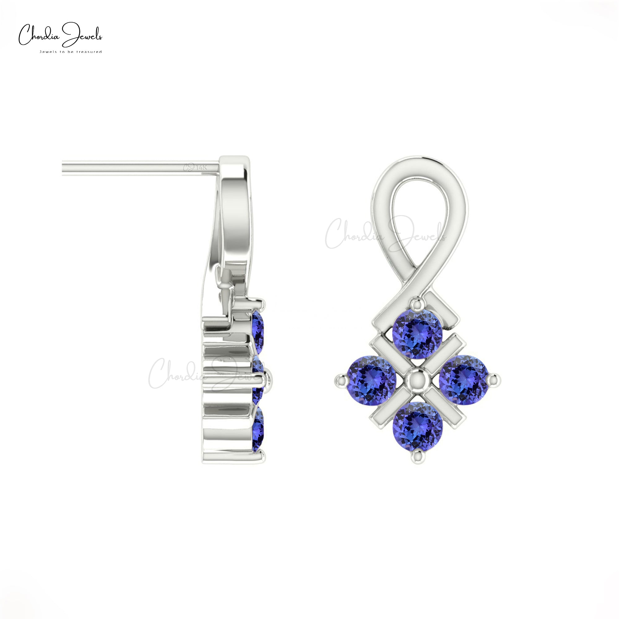 Four Stone Push Back Earring With 0.48 Ct Tanzanite Channel Set In 14k Solid Gold Studs