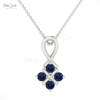 Genuine Blue Sapphire Twisted Pendant In 14k Solid Gold Hallmarked Jewelry For Mom