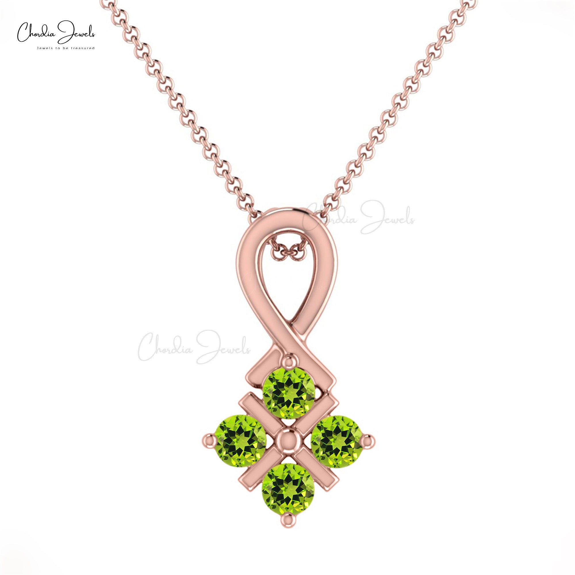 Gemstone Cluster Pendant With 2mm Peridot August Birthstone 14k Real Gold Necklace