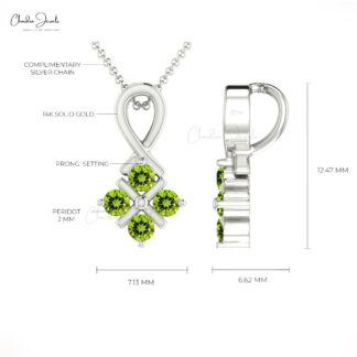 Gemstone Cluster Pendant With 2mm Peridot August Birthstone 14k Real Gold Necklace