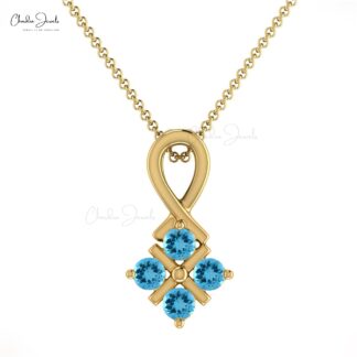 Genuine Round Swiss Blue Topaz 0.20Ct Twisted Pendant 14k Solid Gold Jewelry For Birthday