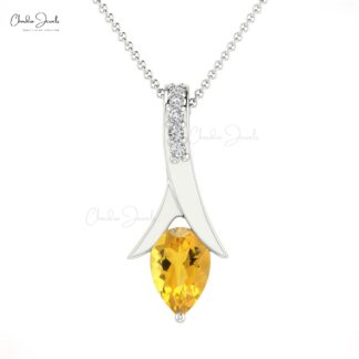 Genuine Citrine Pear Drop Pendant In 14k Solid Gold Diamond Handmade Fine Jewelry