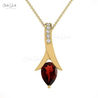 Natural Garnet Pendant in 14k Solid Gold For Women's