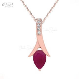 Natural Pear Cut Diamond Ruby Pendant in14k Solid Gold For Women’s