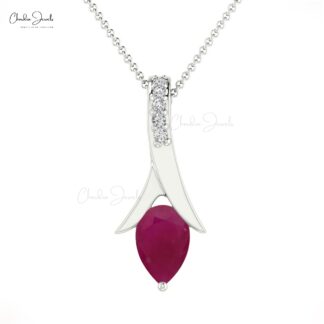 Natural Pear Cut Diamond Ruby Pendant in14k Solid Gold For Women’s
