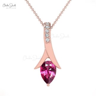 Pure 14k Gold 6 Stone Pendant With 6x4mm Rhodolite Garnet Diamond Tear Drop Necklace