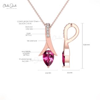 Pure 14k Gold 6 Stone Pendant With 6x4mm Rhodolite Garnet Diamond Tear Drop Necklace