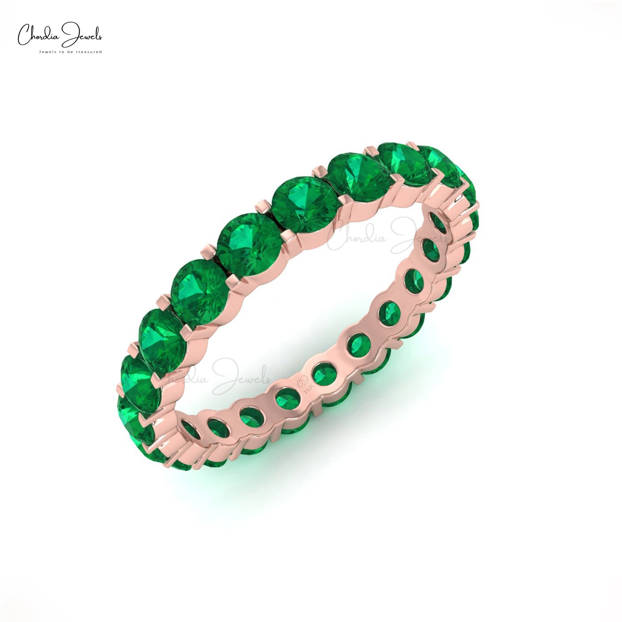 Full Eternity Engagement Band 1.26Ct Emerald Stacking Ring In 14k Solid Gold