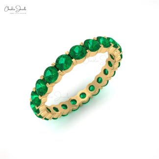 Full Eternity Engagement Band 1.26Ct Emerald Stacking Ring In 14k Solid Gold