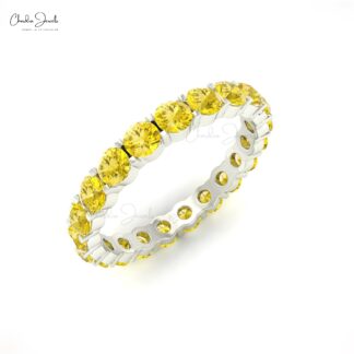 Natural Yellow Sapphire Eternity Band Ring In 14k Real Gold September Birthstone Jewelry