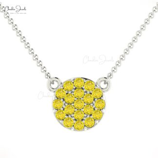 Genuine Yellow Sapphire Cluster Necklace With 2mm Gemstone 14k Real Gold Necklace