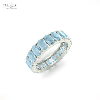 Natural Aquamarine Eternity Band 5x3mm Oval Faceted Gemstone Eternity Band