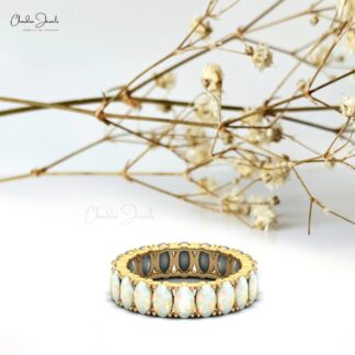 Pure 14k Gold Eternity Band In 3.20 Ct Fire Opal October Birthstone Rings For Women
