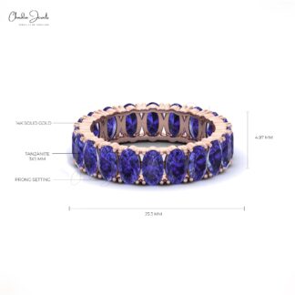 Full Eternity Gemstone Band In 14k Solid Gold Oval Tanzanite Modern Stackable Ring For Women