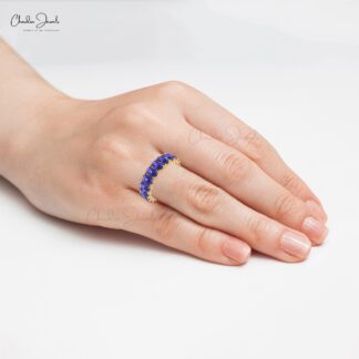 Full Eternity Gemstone Band In 14k Solid Gold Oval Tanzanite Modern Stackable Ring For Women