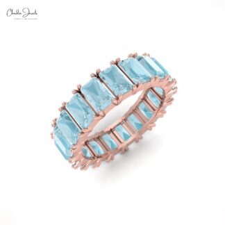 Natural Aquamarine Full Eternity Band in14k Solid Gold Eternity Band Ring