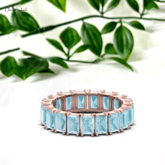 Natural Aquamarine Full Eternity Band in14k Solid Gold Eternity Band Ring