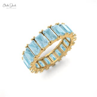 Natural Aquamarine Full Eternity Band in14k Solid Gold Eternity Band Ring