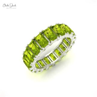 Green Peridot Octagon Cut Eternity Engagement Band Ring