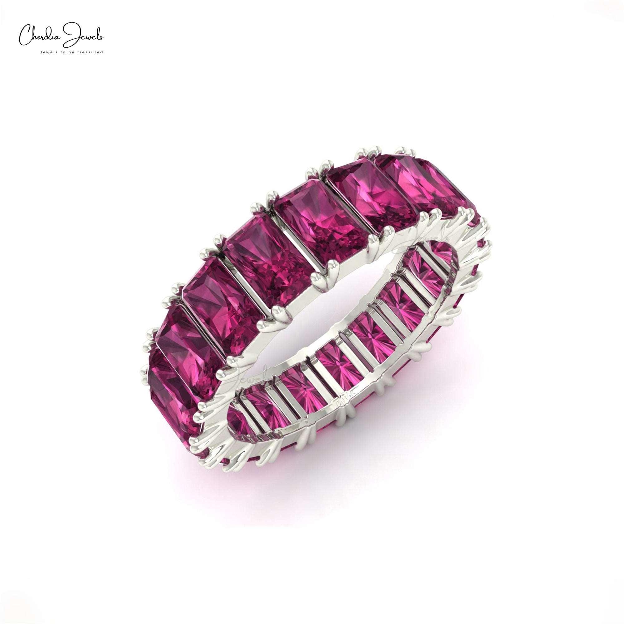 Full Eternity Bridal Ring In 14k Pure Gold Rhodolite Garnet 5x3mm Gemstone Stacking Band