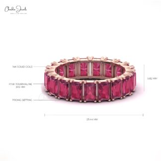 Natural 7 Carats Pink Tourmaline October Birthstone Full Eternity Band in 14k Solid Gold
