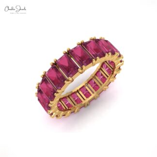 Natural 7 Carats Pink Tourmaline October Birthstone Full Eternity Band in 14k Solid Gold