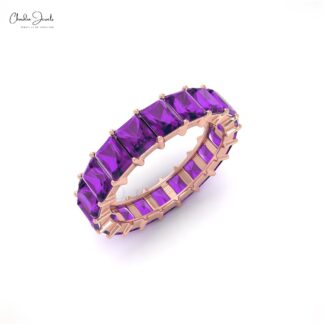 Genuine Amethyst Eternity Ring in 14k Solid Gold 4x3mm Octagon Cut Gemstone Jewelry For Women