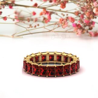 Garnet Eternity Band For Women in 14k Solid Gold For Birthday Gift