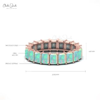 Pure 14k Gold Eternity Ring With 4x3mm Fire Opal Stackable Engagement Band Rings