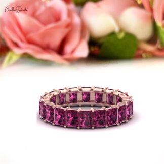 Genuine Rhodolite Garnet Stacking Band In 14k Solid Gold Full Eternity Rings For Women