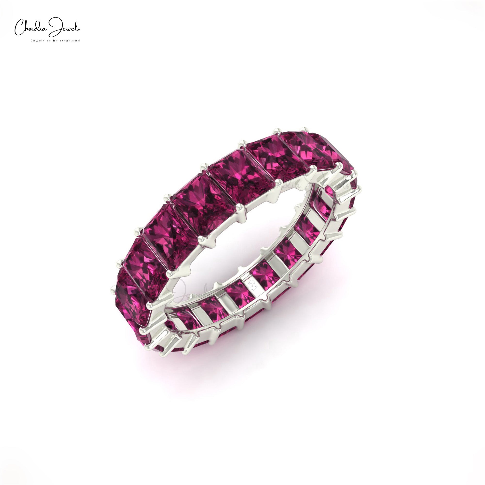 Genuine Rhodolite Garnet Stacking Band In 14k Solid Gold Full Eternity Rings For Women