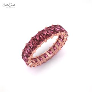 Octagon Gemstone Band In Real 14k Gold Pink Tourmaline Eternity Stack Ring For Her