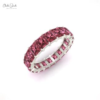 Octagon Gemstone Band In Real 14k Gold Pink Tourmaline Eternity Stack Ring For Her