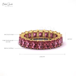 Octagon Gemstone Band In Real 14k Gold Pink Tourmaline Eternity Stack Ring For Her