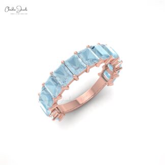 Natural Aquamarine Half Eternity Band in 14k Solid Gold