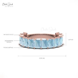 Natural Aquamarine Half Eternity Band in 14k Solid Gold