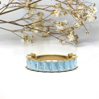 Natural Aquamarine Half Eternity Band in 14k Solid Gold