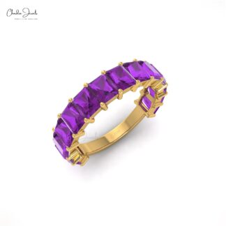 Natural Amethyst Half Eternity Band 14k Solid Gold 3.08Ct Octagon Gemstone Promise Ring