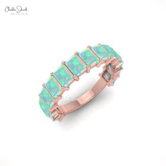 Halfway Engagement Band In Real 14k Gold Fire Opal 2.8 Ct Gemstone Eternity Ring