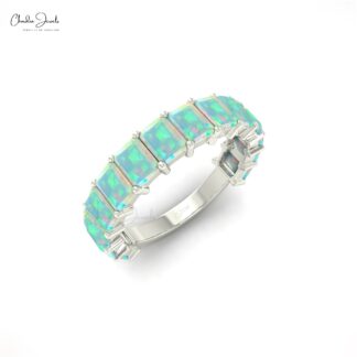 Halfway Engagement Band In Real 14k Gold Fire Opal 2.8 Ct Gemstone Eternity Ring